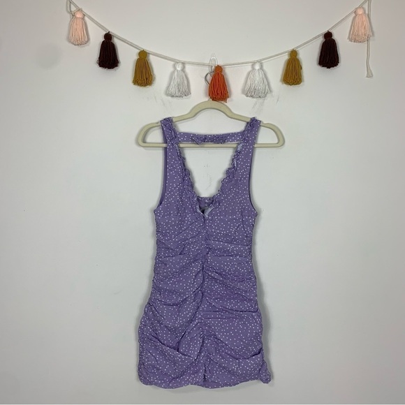 NWT For Love & Lemons Chelsea Purple White Polka Dot Mini Dress Size Small - Picture 12 of 13